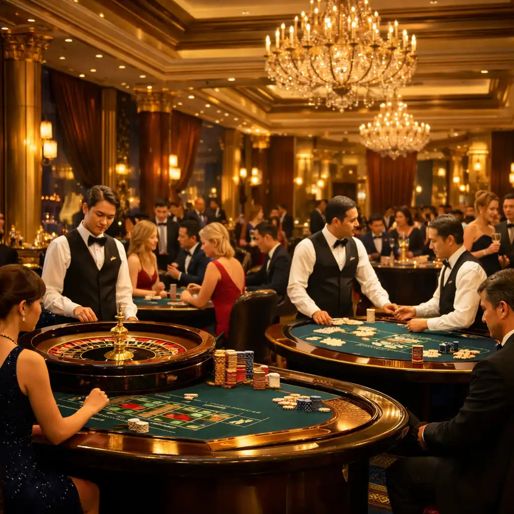 Wieczór kasynowy w hotelu – stoły do ruletki i blackjacka